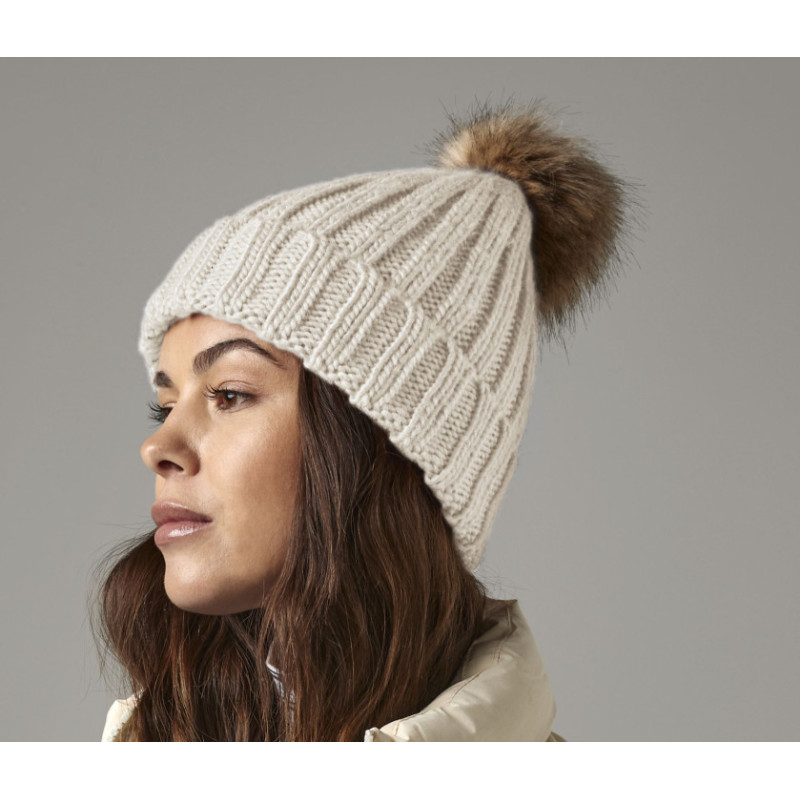 Bonnets-echarpes Bonnet - faux fur pop pom chunky beanie